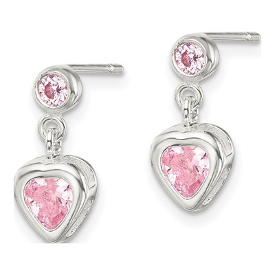 Sterling Silver CZ Heart Dangle Earrings – view 3