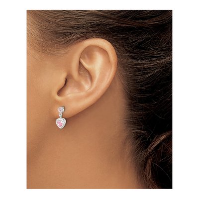 Sterling Silver CZ Heart Dangle Earrings – view 4