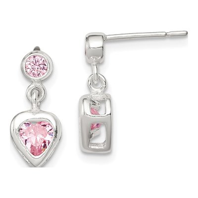 Sterling Silver CZ Heart Dangle Earrings