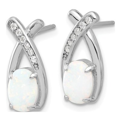 Sterling Silver Lab-Created Opal & CZ 'x' Dangle Earrings – view 3