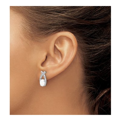 Sterling Silver Lab-Created Opal & CZ 'x' Dangle Earrings – view 4
