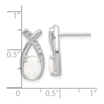 Sterling Silver Lab-Created Opal & CZ 'x' Dangle Earrings – view 5