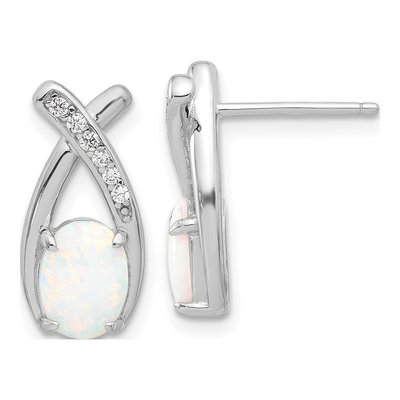Sterling Silver Lab-Created Opal & CZ 'x' Dangle Earrings