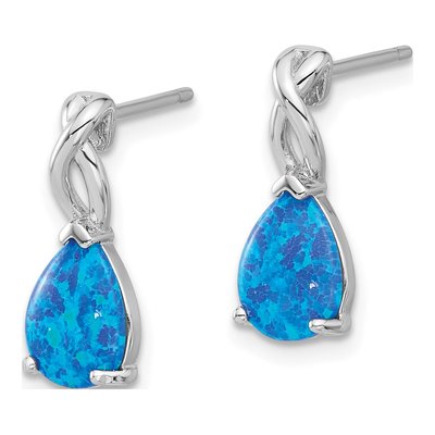 Sterling Silver Lab-Created Opal Teardrop Dangle Earrings – view 3