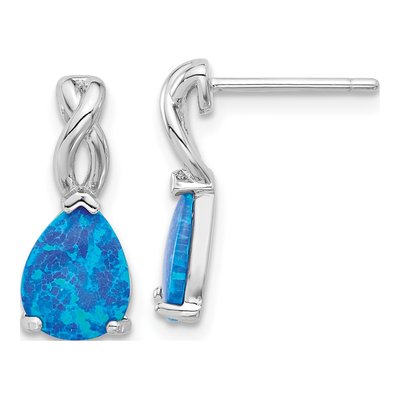 Sterling Silver Lab-Created Opal Teardrop Dangle Earrings
