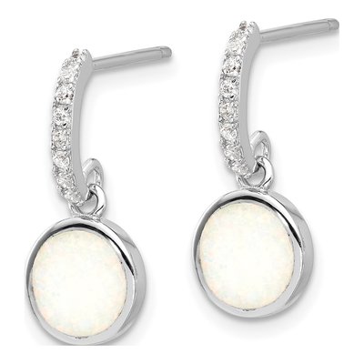 Sterling Silver Lab-Created Opal & CZ Dangle Earrings – view 3