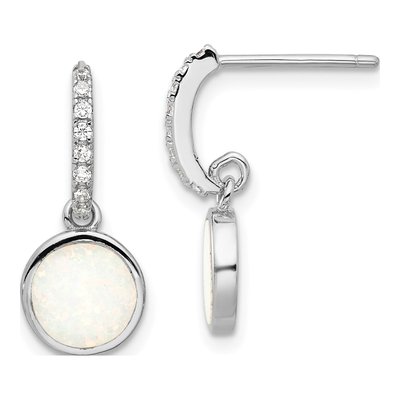 Sterling Silver Lab-Created Opal & CZ Dangle Earrings