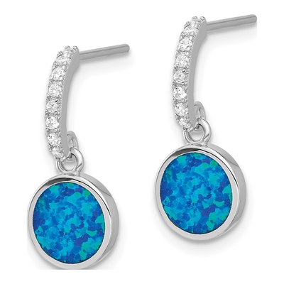 Sterling Silver Lab-Created Opal & CZ Dangle Earrings – view 3