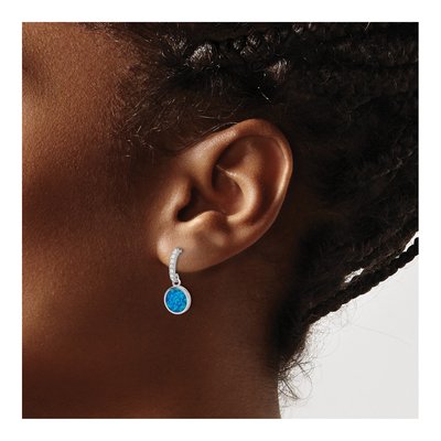 Sterling Silver Lab-Created Opal & CZ Dangle Earrings – view 4