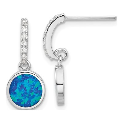 Sterling Silver Lab-Created Opal & CZ Dangle Earrings