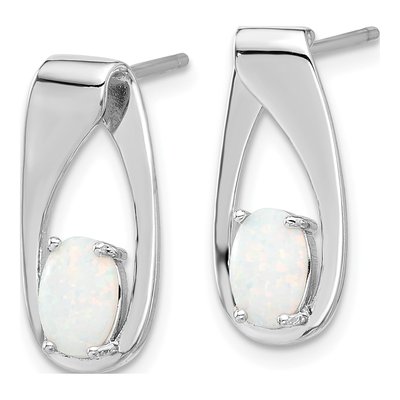 Sterling Silver Lab-Created Opal Oval Dangle Earrings – view 3