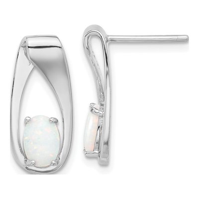Sterling Silver Lab-Created Opal Oval Dangle Earrings