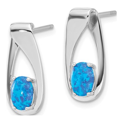 Sterling Silver Lab-Created Opal Oval Dangle Earrings – view 3