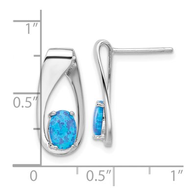 Sterling Silver Lab-Created Opal Oval Dangle Earrings – view 5