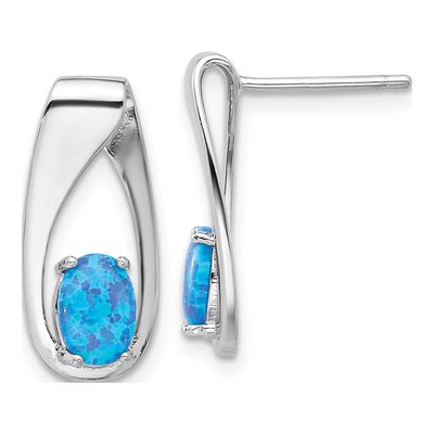 Sterling Silver Lab-Created Opal Oval Dangle Earrings