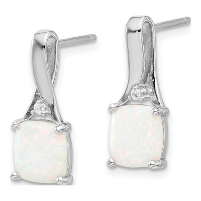 Sterling Silver Lab-Created Opal & CZ Dangle Earrings – view 3