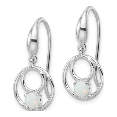 Sterling Silver Lab-Created Opal Circle Dangle Earrings – view 3
