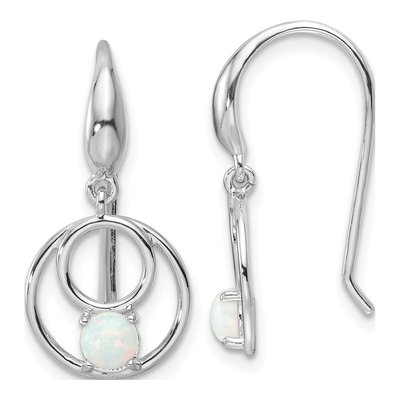 Sterling Silver Lab-Created Opal Circle Dangle Earrings
