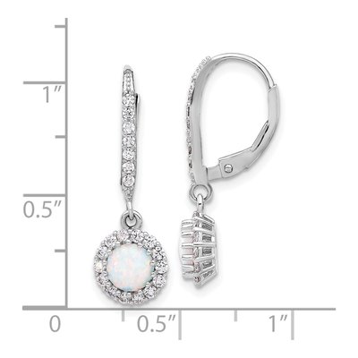 Sterling Silver Lab Opal & CZ Halo Leverback Earrings – view 5