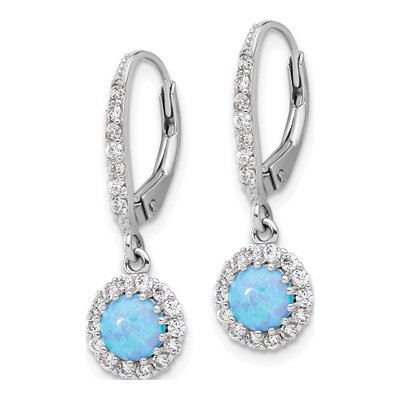 Sterling Silver Lab-Created Opal & CZ Halo Leverback Earrings – view 3