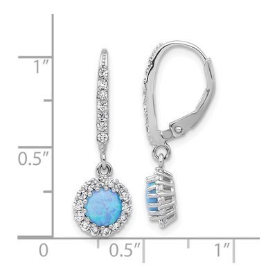 Sterling Silver Lab-Created Opal & CZ Halo Leverback Earrings – view 5