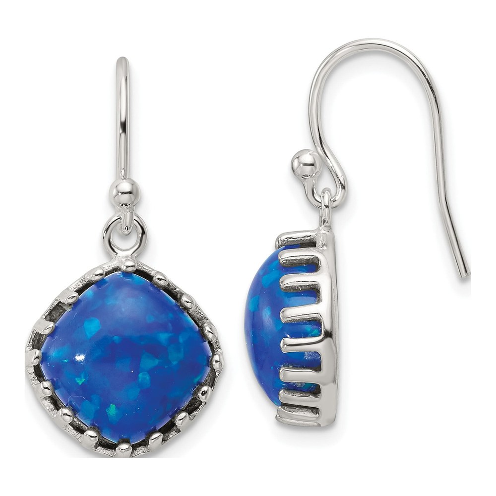 Sterling Silver Opal Cabochon Dangle Earrings