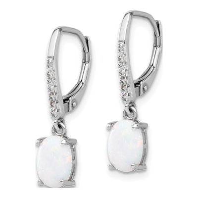 Sterling Silver Lab-Created Opal & CZ Leverback Earrings – view 3