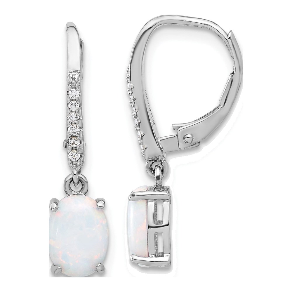 Sterling Silver Lab-Created Opal & CZ Leverback Earrings