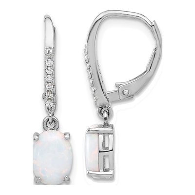Sterling Silver Lab-Created Opal & CZ Leverback Earrings