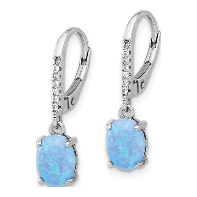 Sterling Silver Lab-Created Opal & CZ Leverback Earrings – view 3