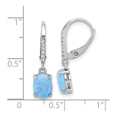 Sterling Silver Lab-Created Opal & CZ Leverback Earrings – view 5