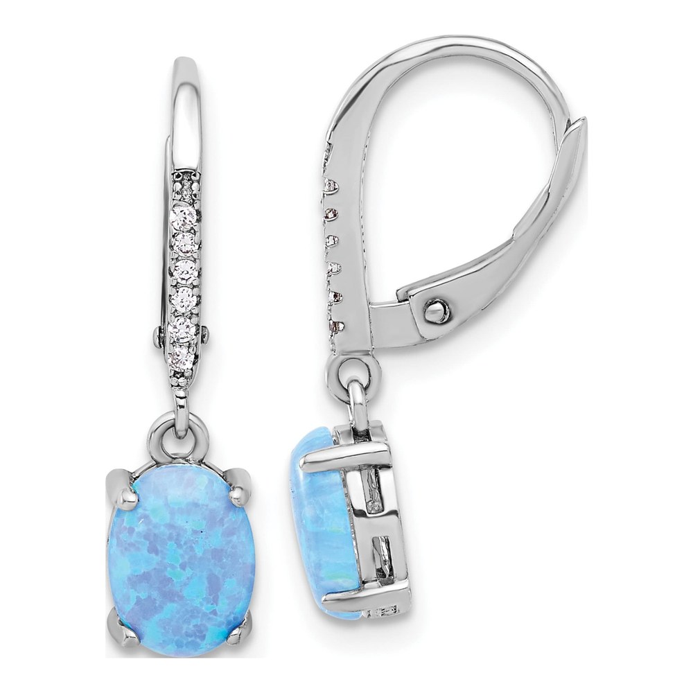 Sterling Silver Lab-Created Opal & CZ Leverback Earrings