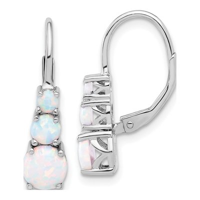 Sterling Silver Lab-Created Opal Leverback Earrings