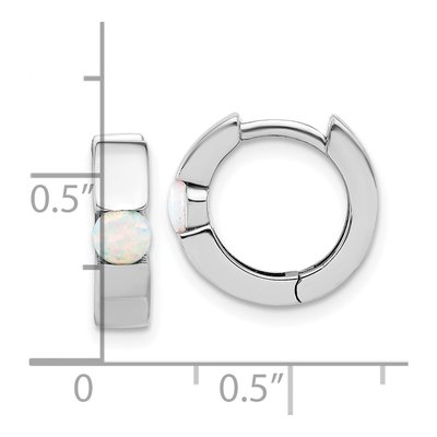 Sterling Silver 14mm Lab-Created Opal Huggie Hoop Earrings – view 5