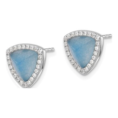 Sterling Silver 8mm Trillion CZ Chalcedony Triangle Stud Earrings – view 3