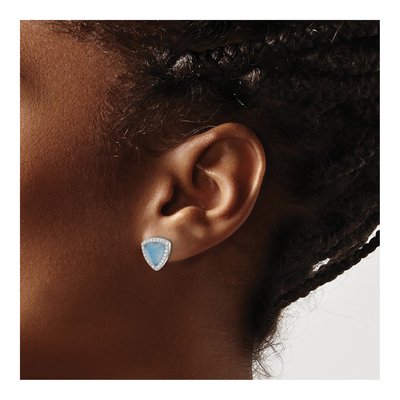 Sterling Silver 8mm Trillion CZ Chalcedony Triangle Stud Earrings – view 4