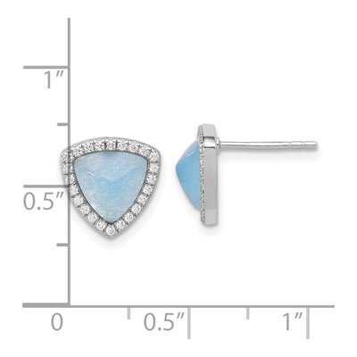 Sterling Silver 8mm Trillion CZ Chalcedony Triangle Stud Earrings – view 5