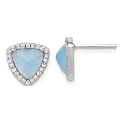Sterling Silver 8mm Trillion CZ Chalcedony Triangle Stud Earrings