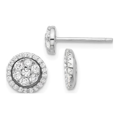 Sterling Silver 2mm Round CZ Cluster Halo Jacket Stud Earrings