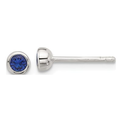 Sterling Silver 3mm Round CZ E-Coated Bezel Stud Earrings