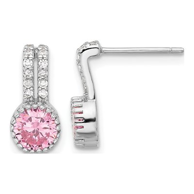Sterling Silver CZ Two-Row Dangle Earrings