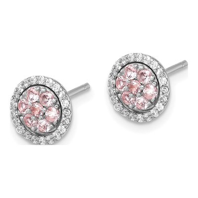 Sterling Silver 2mm Round Crystal & CZ Halo Stud Earrings – view 3