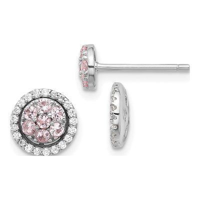 Sterling Silver 2mm Round Crystal & CZ Halo Stud Earrings