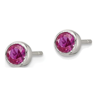 Sterling Silver 4mm CZ Round Bezel Stud Earrings – view 3