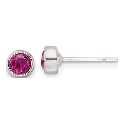 Sterling Silver 4mm CZ Round Bezel Stud Earrings