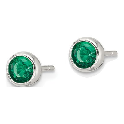 Sterling Silver Green Glass Bezel Stud Earrings – view 3