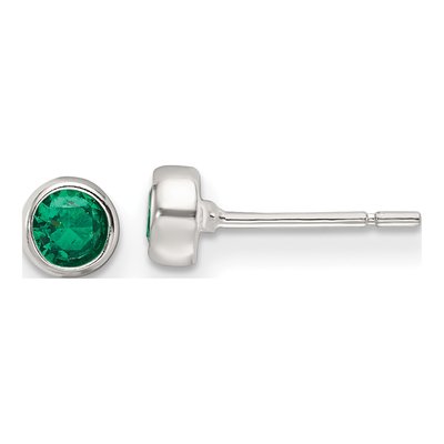 Sterling Silver Green Glass Bezel Stud Earrings
