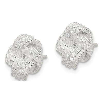Sterling Silver Diamond Love Knot Post Earrings – view 3