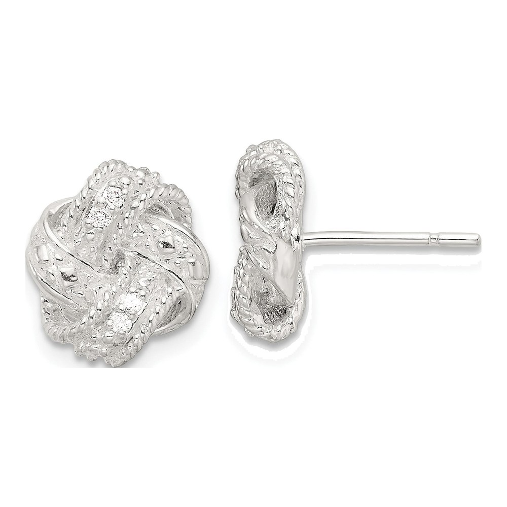 Sterling Silver Diamond Love Knot Post Earrings