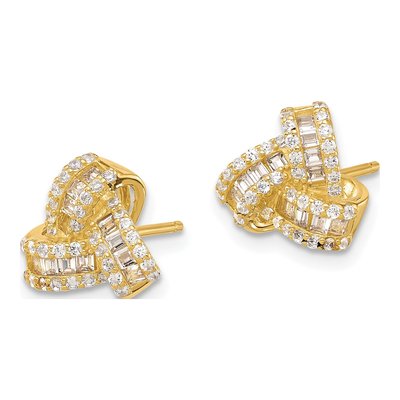 Gold-Plated Sterling Silver Round CZ Love Knot Stud Earrings – view 3